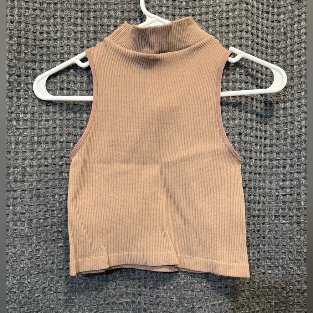 Beige Sleeveless Ribbed Top